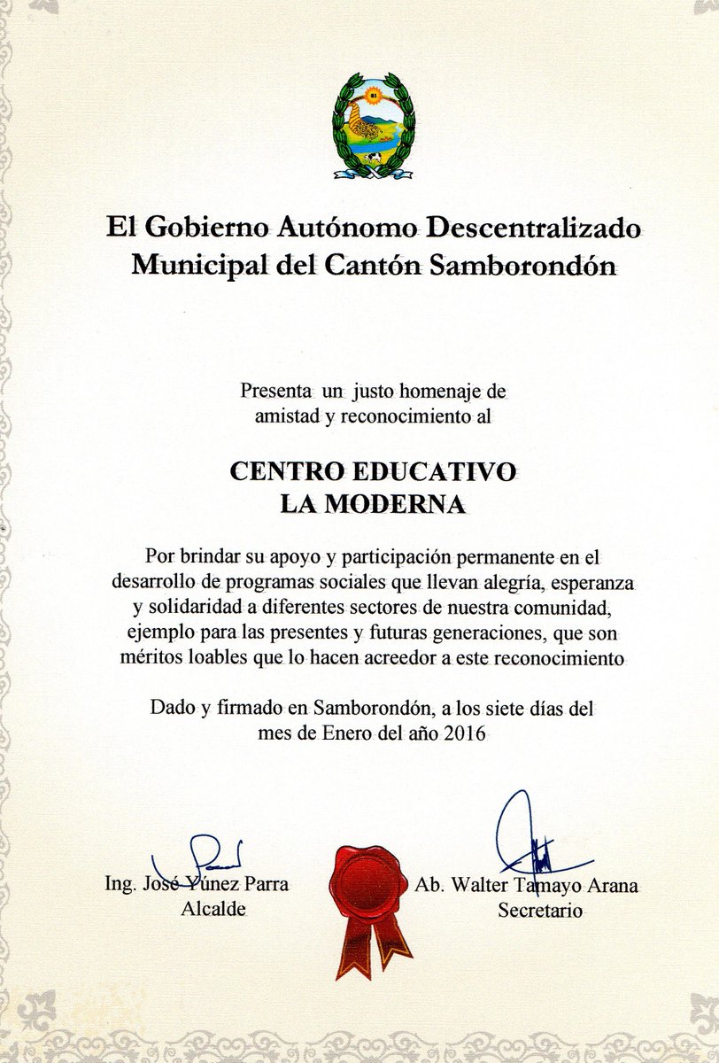 lamoderna_ec's tweet photo. "En nombre de toda la comunidad La Moderna, agradecemos por esta distinción". @MiSamborondon https://t.co/B0KRliwjKr