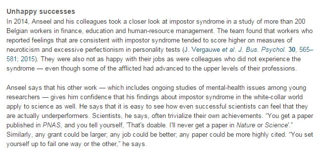 "..many scientists must learn to cope with the insidious beast that is #impostorsyndrome."  nature.com/naturejobs/sci…