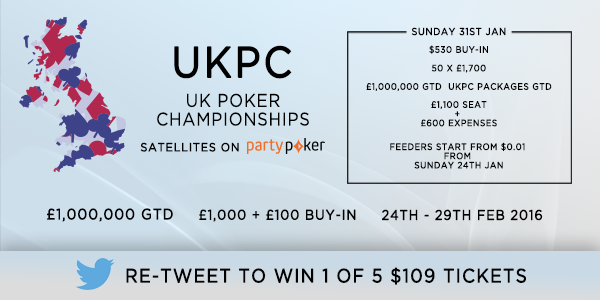 DTDPlayer's tweet photo. Retweet to win 1 of 5 UKPC $109 tickets @partypoker. Draw on Friday https://t.co/G8kng9s2zY https://t.co/gtcJE2A4tw