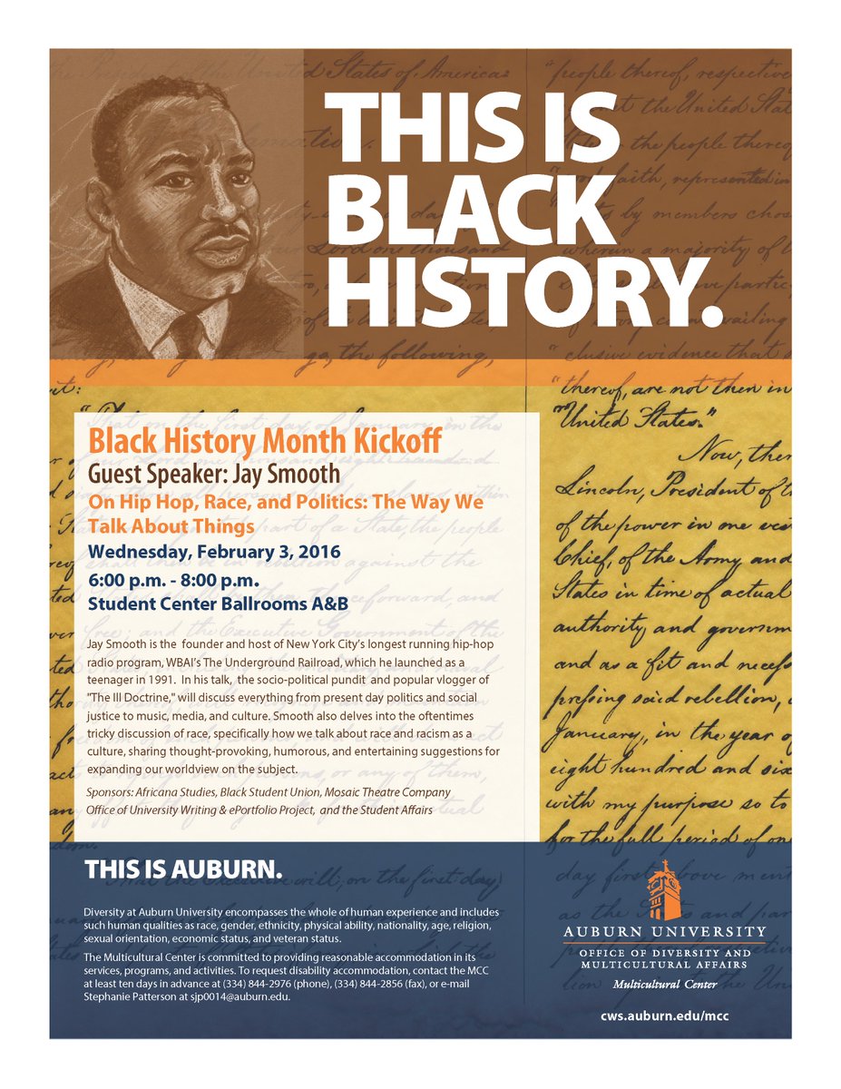 AUCCCE's tweet photo. ALL ARE WELCOME! .@BSU_Auburn .@AuburnGlobal .@AuburnLCs .@AuburnSGA .@AuburnSOS .@TheAUPlainsman #BlackHistory https://t.co/pZo4dni1OF