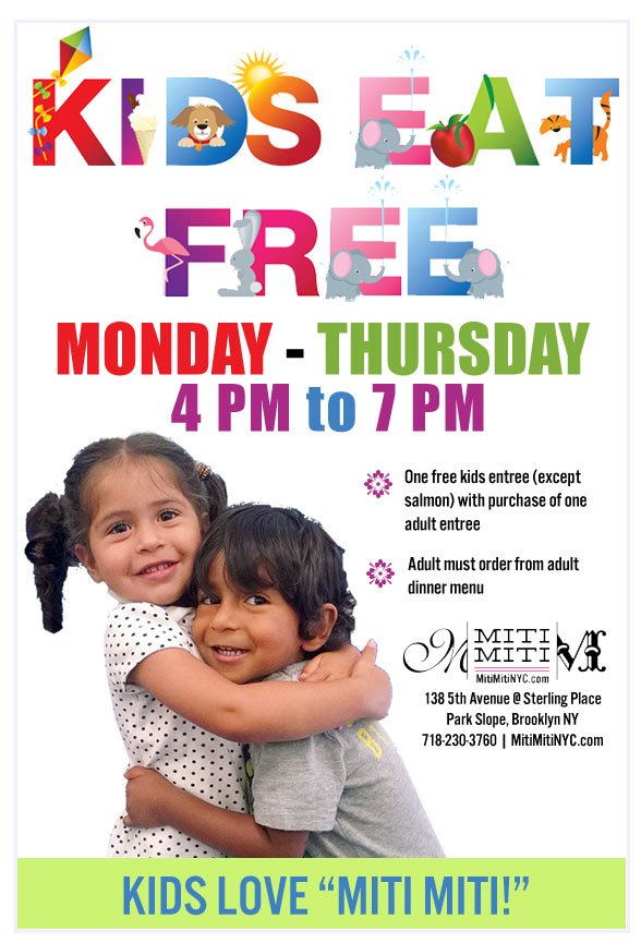 MitiMitiNYC's tweet photo. “@FaridNYC: Another Place where Kids Eat Free at @MitiMitiNYC ! Woo hoo! @ParkSlopeParent @explorebrooklyn https://t.co/RhDDhlEk7V”