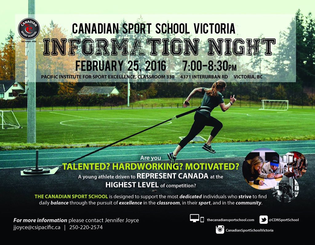CdnSportSchool's tweet photo. 1 month until #CSSInfoNight!
Don't miss out if you're thinking of applying to the @CdnSportSchool for Sept 2016! https://t.co/163lKL7nZW