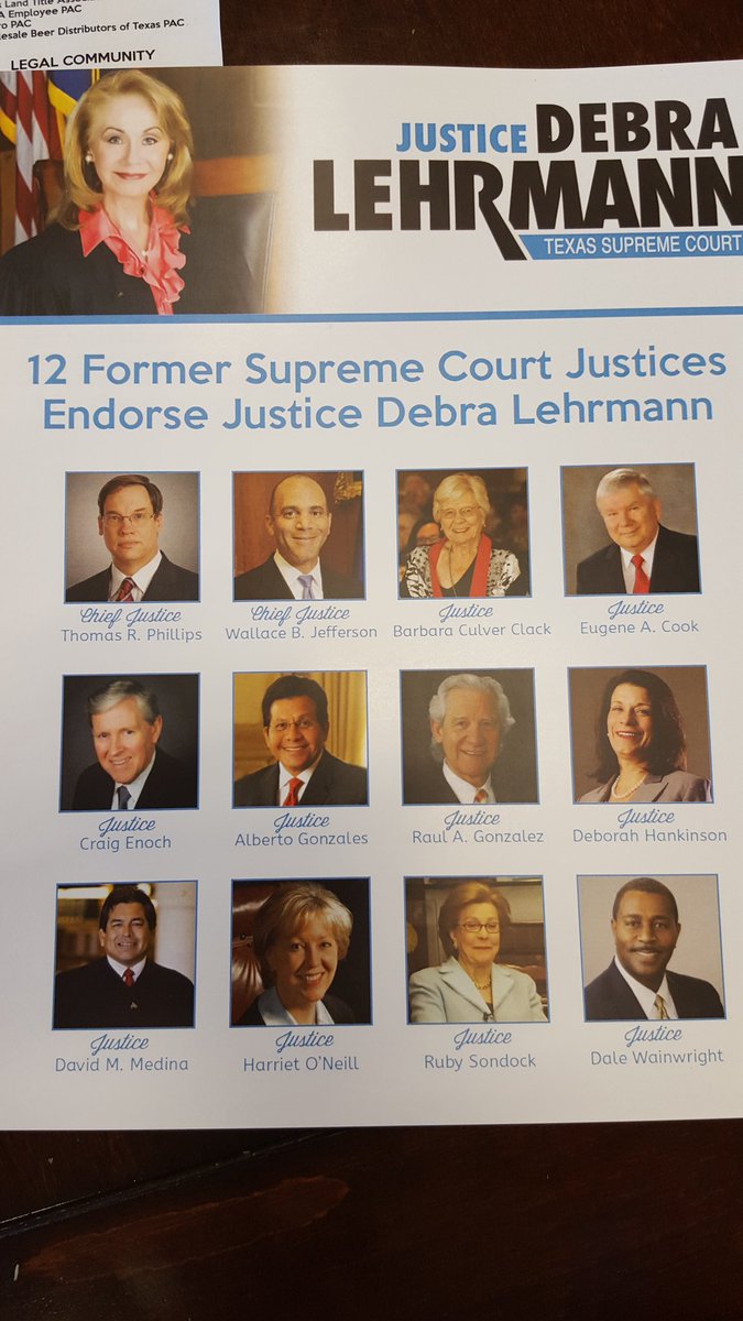 TxDan_Gonzalez's tweet photo. @JusticeLehrmann is endorsed by 12 former Supreme Court Justices. #txlege @TexasJudges @tcjl86 https://t.co/Rl9xSpNLhT