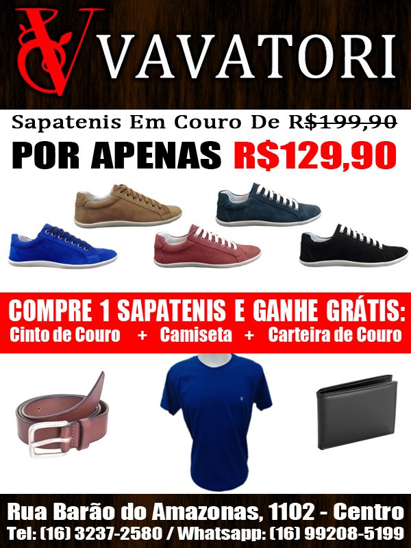 Compre Um Sapatenis Em Couro Por Apenas 129,90
GRÁTIS 1 Camiseta + 1 Carteira + 1 Cinto
Whats (16) 99208-5199