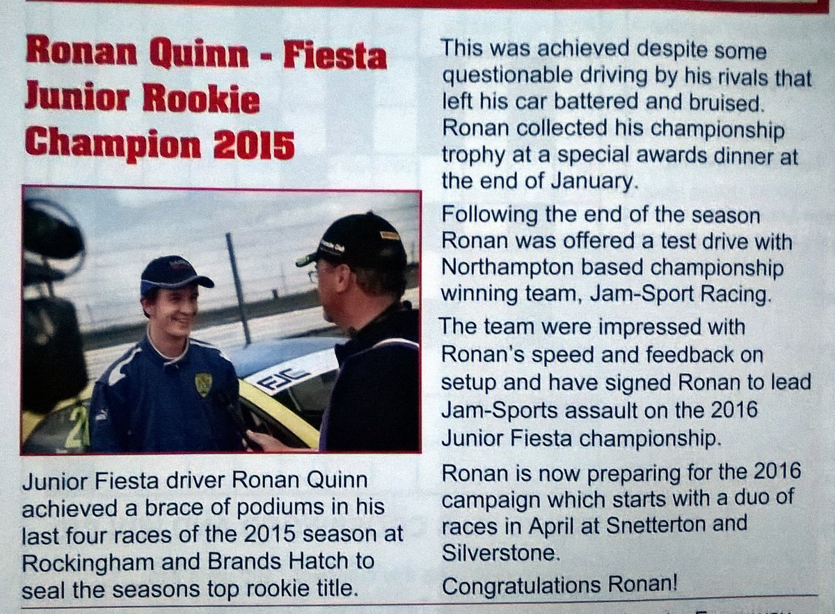 traceywalters63's tweet photo. Many congratulations @RonanQuinn and lots of luck for 2016 @Fiesta_Junior https://t.co/5ozjSzHeVL