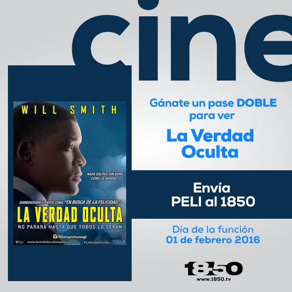 1850Television's tweet photo. ¿Quieres ver una película basada en hechos reales? Envía PELI al 1850 y gana pases dobles para "LA VERDAD OCULTA" https://t.co/lAJEaWqbPU