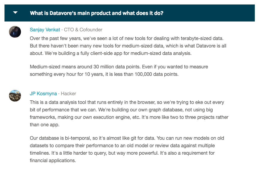 devpost's tweet photo. Learn about @datavorelabs and their "medium-sized" daya analysis tool  https://t.co/r2jzTpHRMy https://t.co/68KXcmNk9D