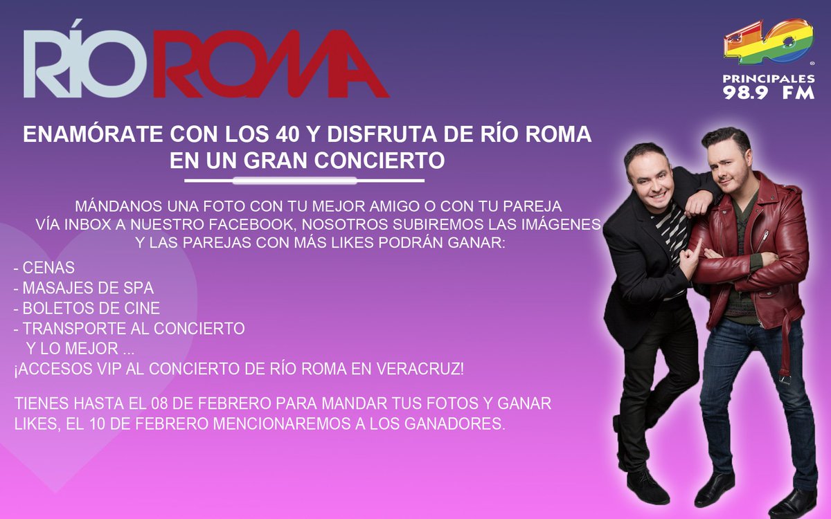 Los40Ver's tweet photo. #Fans de @RioRomamx tenemos 1gran sorpresa para disfrutar del dia de #SanValentin participa y #NoDejesQueTeLoCuenten https://t.co/Euts1xMnMp