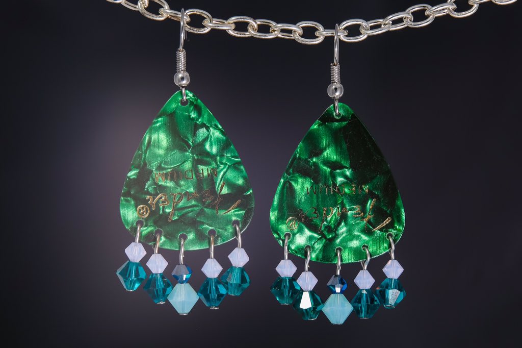 CurioAndCoCA's tweet photo. Genuine Fender guitar picks in green with Swarovski crystals. Available now at https://t.co/7gqeZoNmzt https://t.co/sCFO58Xsex