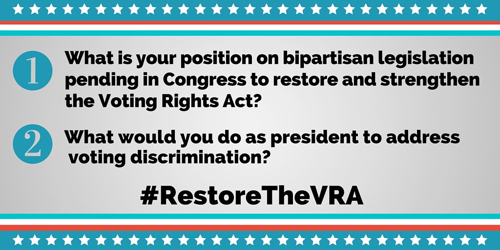 TheTaskForce's tweet photo. Here are some questions on voting rights #GOPDebate moderators should ask candidates tonight. #RestoreTheVRA https://t.co/L8xvWaHA2Y