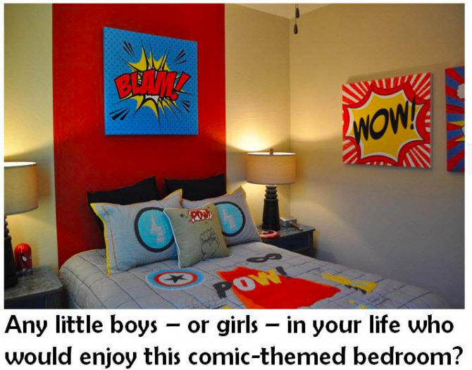 fultonhomes's tweet photo. Any little boys - or girls - in your life who would enjoy this comic-themed bedroom? #ComicTheme #Home #Design https://t.co/ACwvEMDaPj