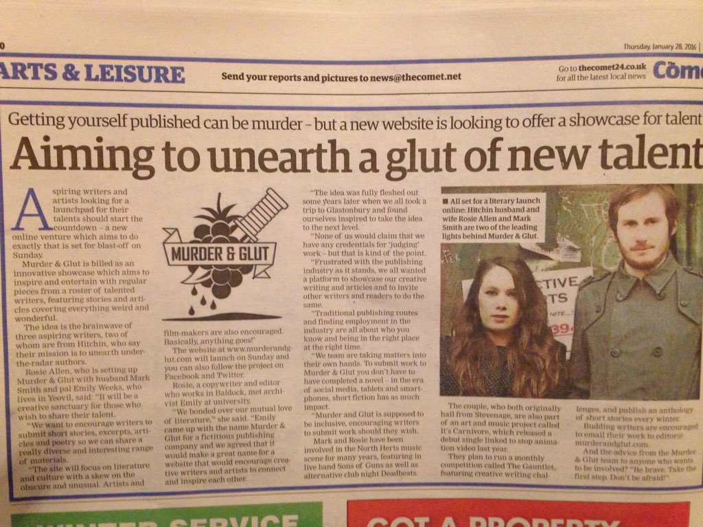 MurderGlut's tweet photo. Lovely write up from @thecomet24 about our launch Sunday, page 40 folks, check it out! thank you @comet_ed https://t.co/ki1MMTKbWa