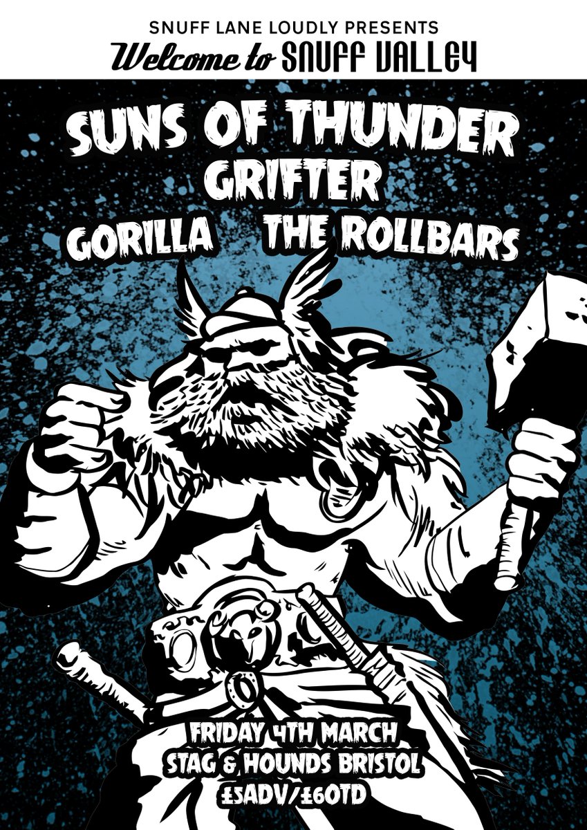 snuffylane's tweet photo. **JUST ANNOUNCED**

#SunsOfThunder / @grifter_rock / #Gorilla / #TheRollbars

@Stagandhounds #Bristol #Stoner #Rock https://t.co/RKLsiBCCAZ