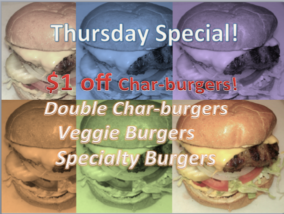UniversityDogs's tweet image. Don't miss our 1/3lb Char-Burger special!