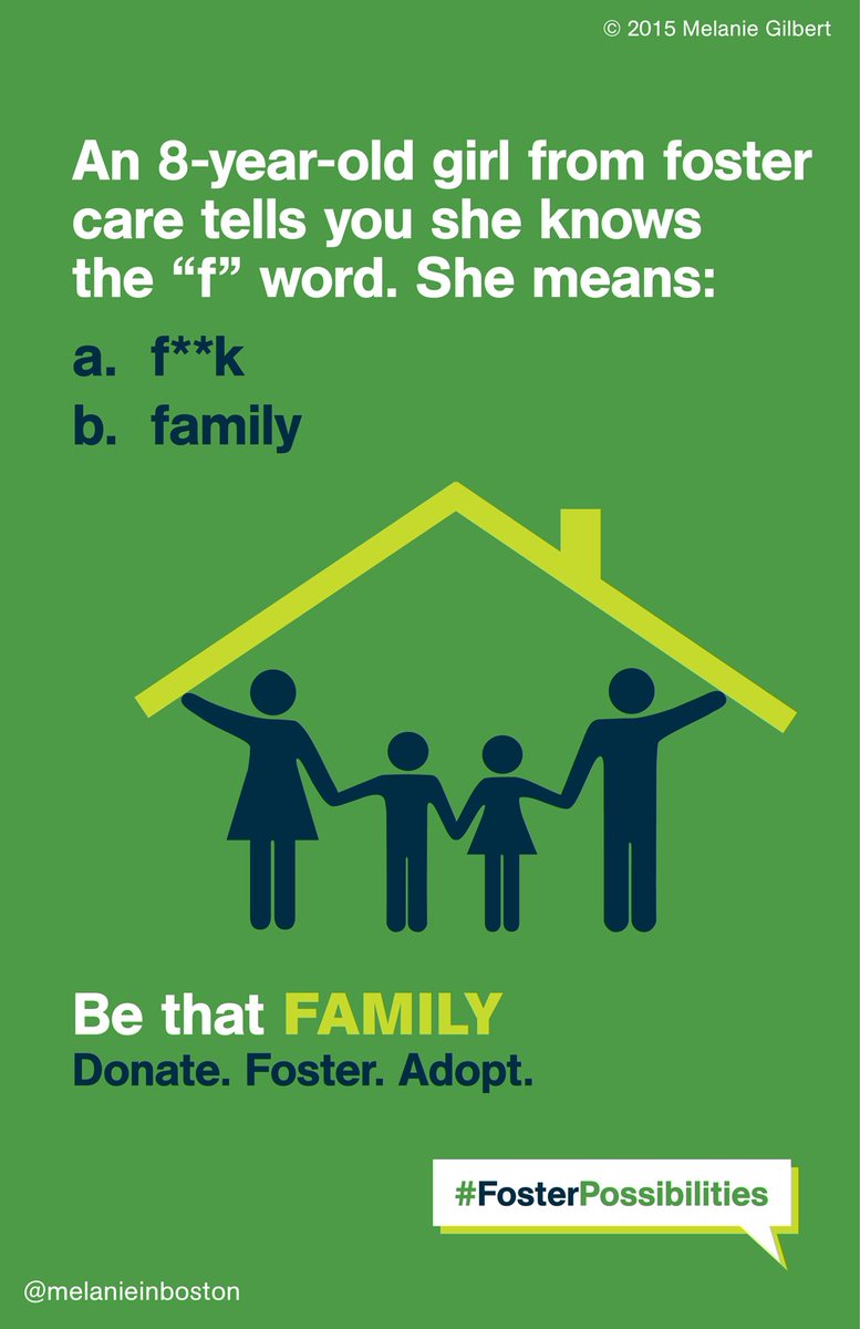 melanieinboston's tweet photo. Do you know the "F" word?
Find out when you #FosterPossibilities
#fostercare #fosteryouth #childwelfare #fosterlove https://t.co/fvfdyVQNV6