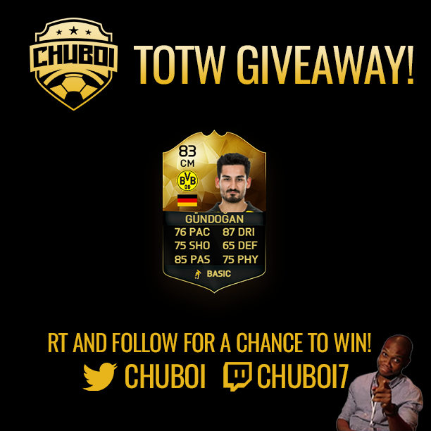 ChuBoi's tweet photo. RT &amp; FOLLOW FOR A CHANCE TO WIN IF GUNDOGAN!

Winner picked Monday Feb 1. Thx @EASPORTSFIFA! https://t.co/aVEMfE2teo