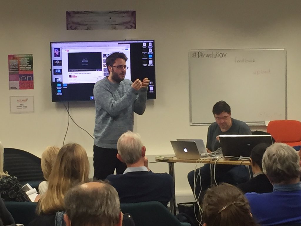 Tec_Hub's tweet photo. @danieladamhill has begun talking about technology in theatre #DArevolution https://t.co/TDHM3j5kuM