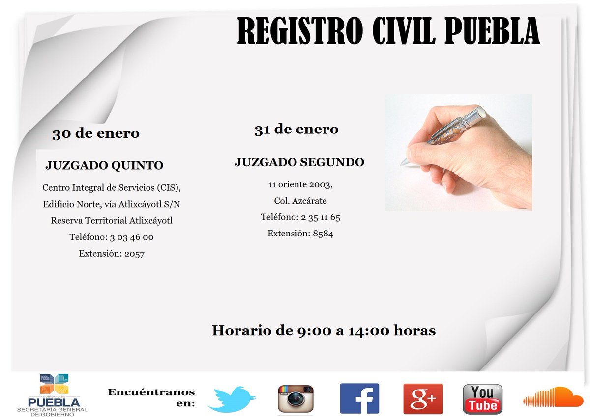 Segob_Puebla's tweet photo. Estos son los Juzgados del #RegistroCivil que te atenderán el fin de semana. https://t.co/w5ZutOpTjR