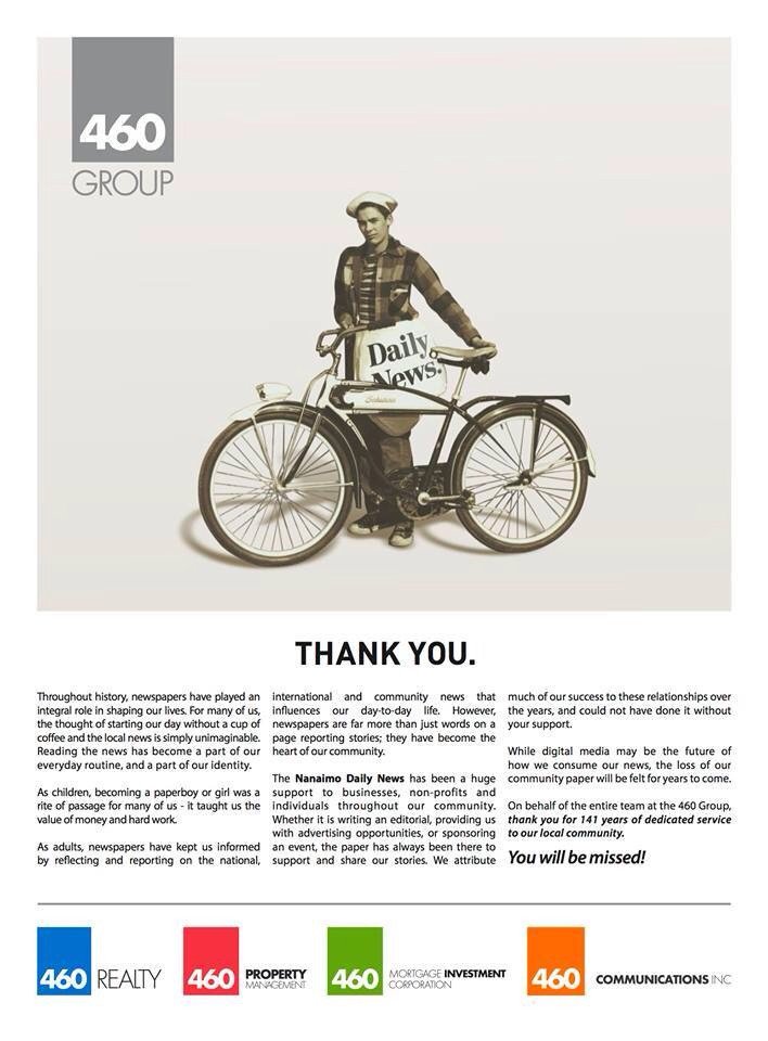 Saying goodbye is never easy. Thanks for the memories <a href="/NanaimoDaily/">Nanaimo Daily News</a> ❤    facebook.com/460comms/posts… #Nanaimo