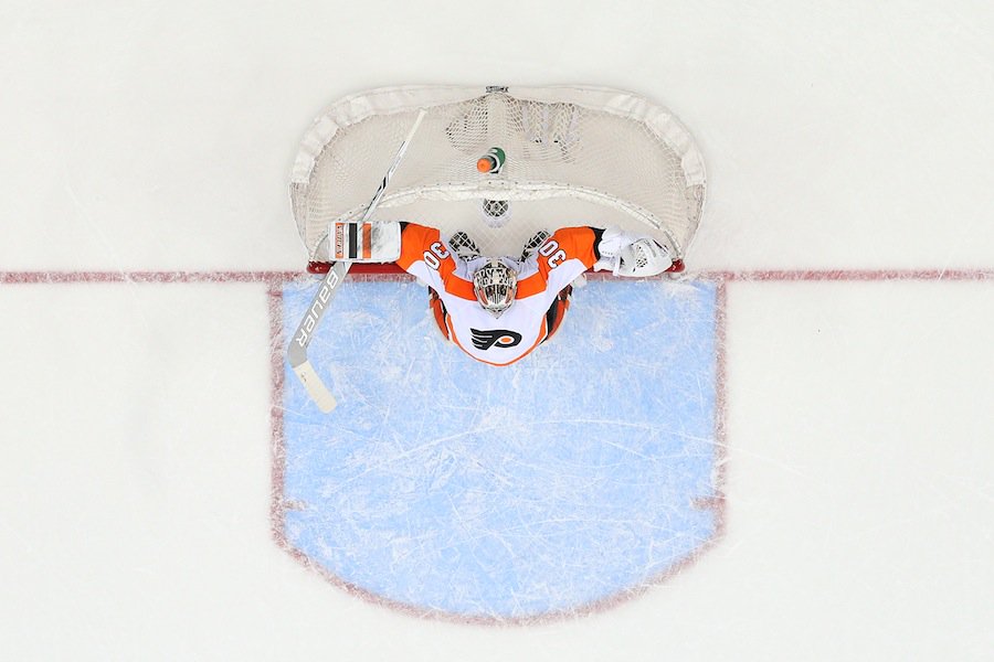 NHLPA's tweet photo. PHOTO: Michal Neuvirth takes in the action last night in the @NHLFlyers' win in Washington. https://t.co/RgaXRt6Wmv