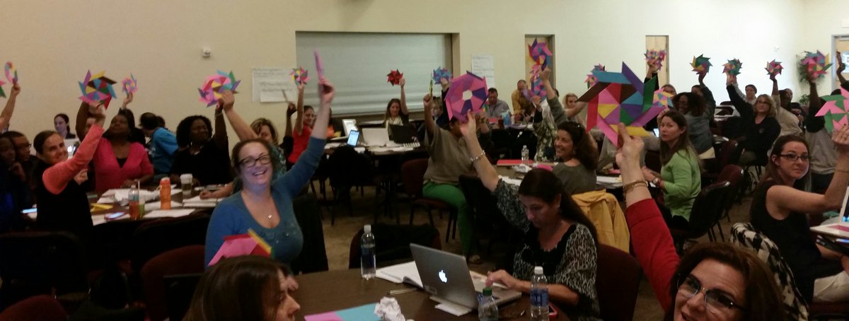 BCPS_ElemMath's tweet photo. Check out our Origami Creations from today's Math Coaches/Contacts Meeting! #origamipinwheels #LongKeyNatureCenter https://t.co/ClMFkcVruv