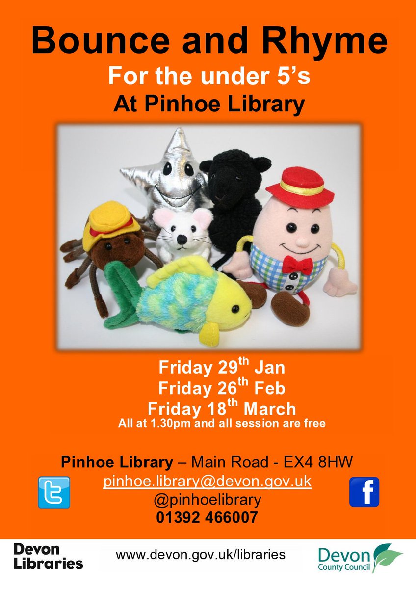 PinhoeLibrary's tweet image. Bounce and Rhyme session - Friday 29th at Pinhoe Library @Devon_Hour @Exeter_Hour @DevonLibraries @ExeterLibrary