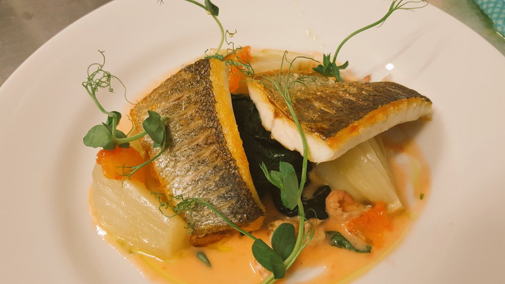 chefjameskelly's tweet photo. Sea bass, Braised fennel, brown shrimp &amp; blood orange @HollandSt #FOTD https://t.co/UK669rGexO