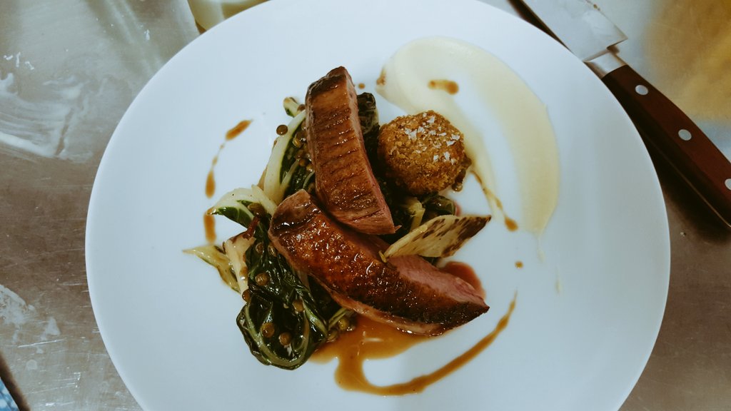 chefjameskelly's tweet photo. Duck, croquette, celeriac &amp; chard @HollandSt https://t.co/9oC5BJGfhV
