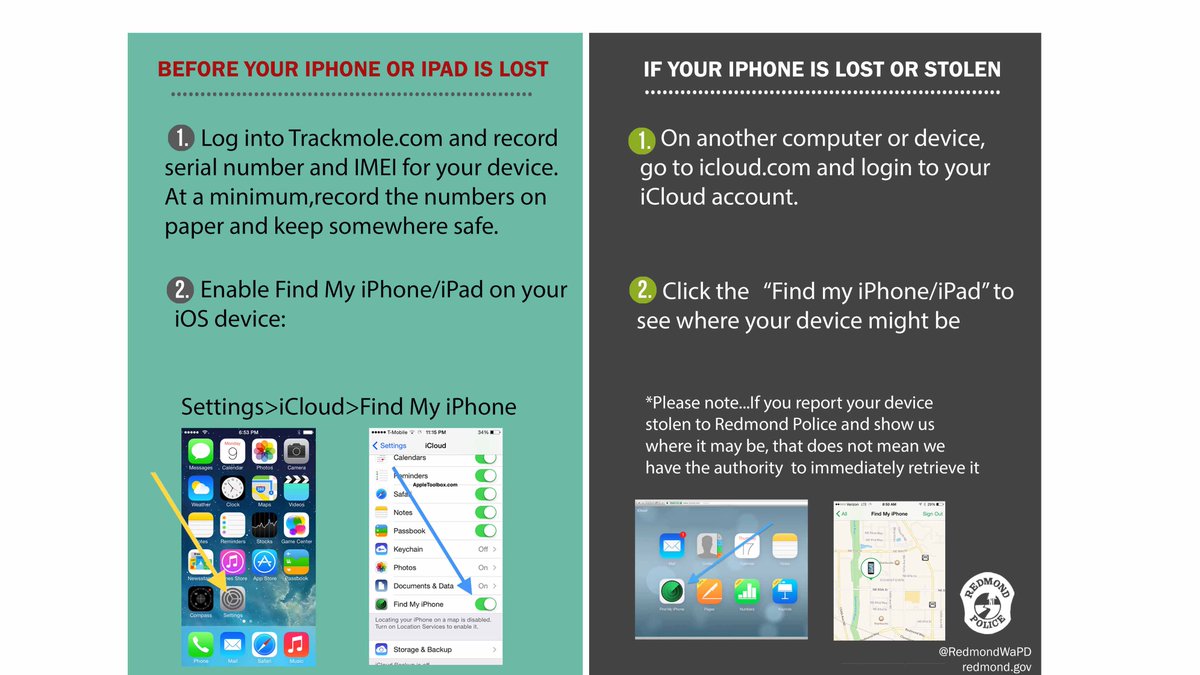 RedmondWaPD's tweet image. Did you know we have a better chance of locating #Redmond iPhones if &quot;Find My iPhone&quot; is turned on? #AndroidNext