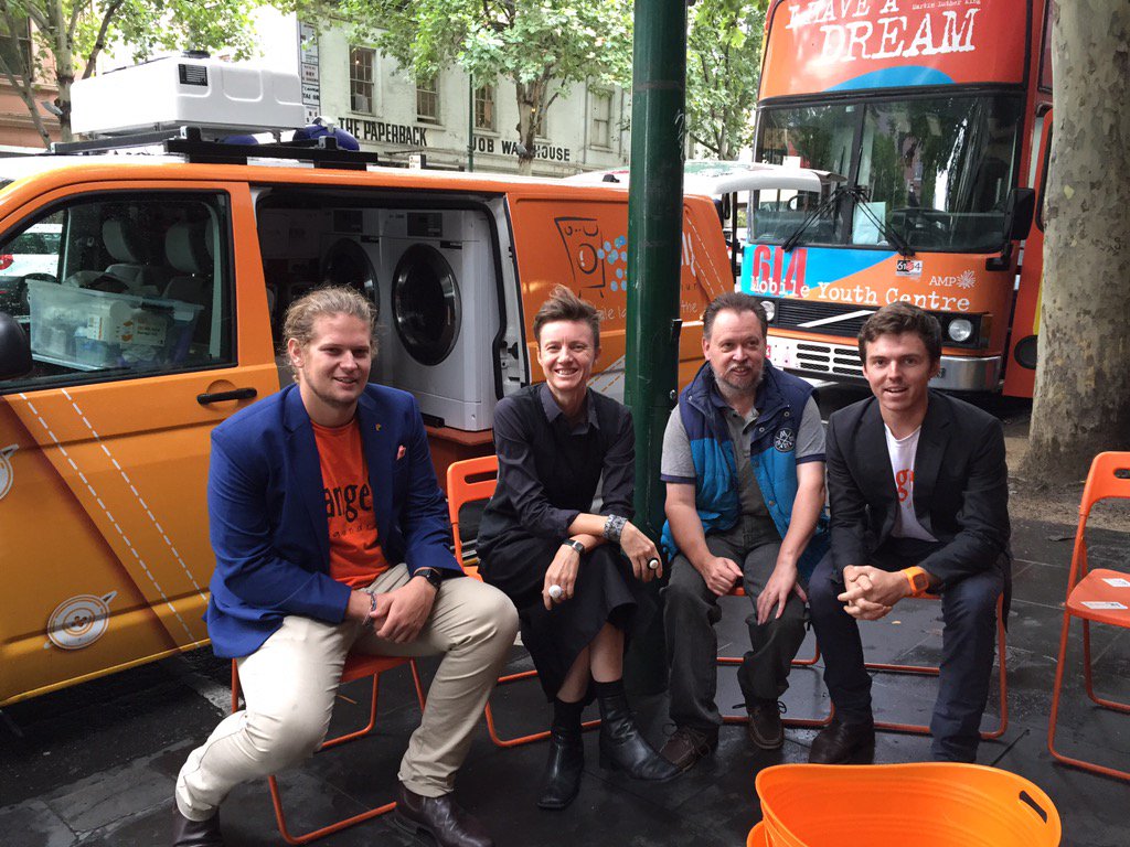 Great to see <a href="/ausoftheyear/">AusoftheYearAwards</a> winners Nick &amp; Lucas from <a href="/OSLaundryAU/">Orange Sky Laundry</a> at the #AskIzzyAU launch #socent