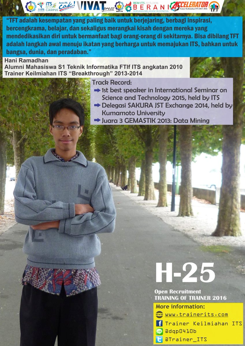 trainerits.com/IamTheNext
#TFT2016
#IamTheNextTrainer2016
#GenerasiPencerdasKMITS
#AkuUntukIndonesiaku
#BeAChangeMaker