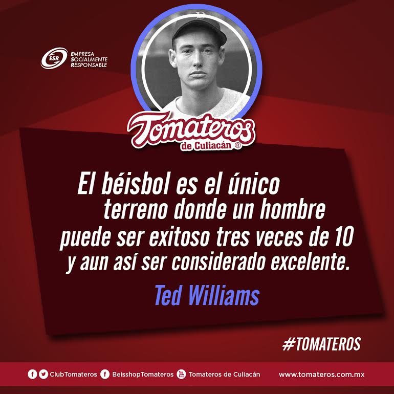 clubtomateros's tweet photo. Compartimos La frase beisbolera de esta tarde #TedWilliams #BaseballLife https://t.co/bveZlnHvNC