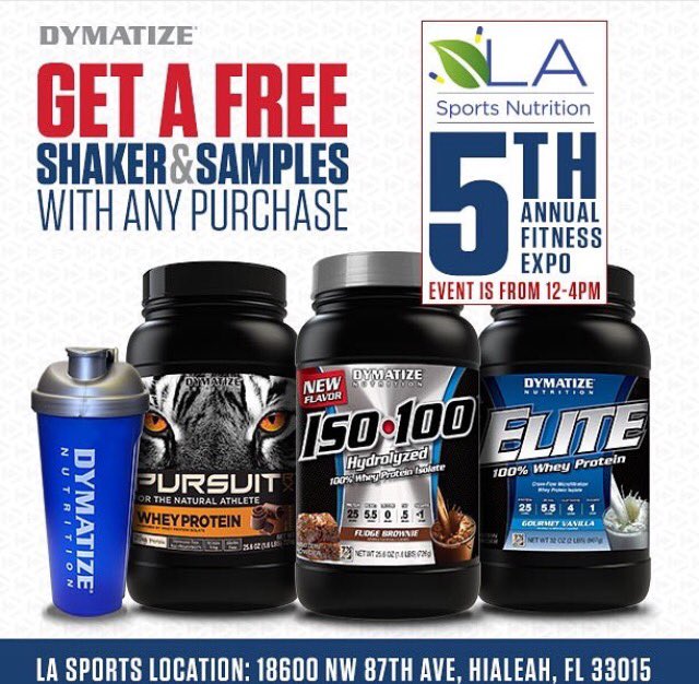 LASNutrition's tweet photo. @dymatize will be at LASN 5th annual expo! Free shaker and samples with ever purchase ππ½πͺπ½ #teamLASN https://t.co/SkdHVHOGb8