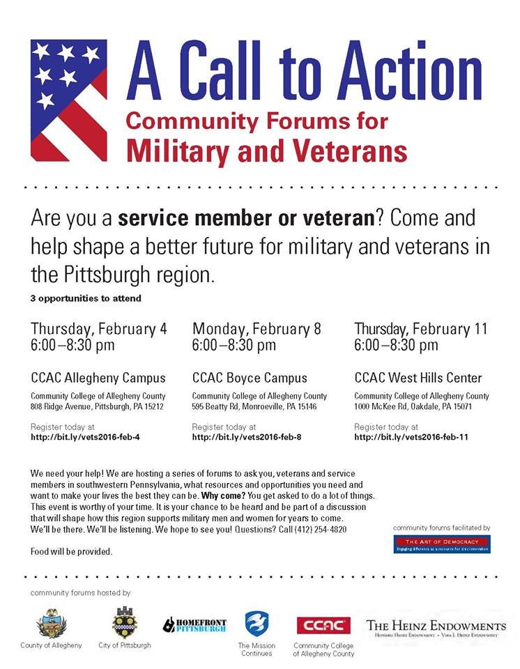 HeinzEndow's tweet photo. Area veterans! We need you! Please come. Please RT.
RSVP for forum #1 here: https://t.co/Jalslyk1sJ https://t.co/FsylCENj53