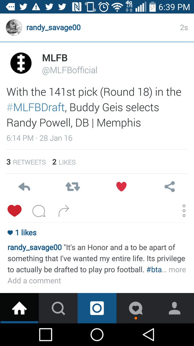 Its and Honor &amp; privilege to experience a pro draft. Im esctatic about camp and the upcoming season <a href="/MLFBofficial/">MLFB</a>