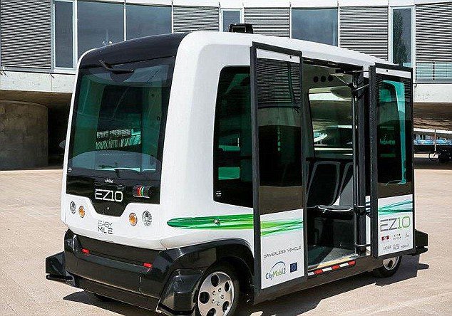 DailyMail's tweet photo. Dutch town becomes the first to carry passengers in its driverless buss https://t.co/M4PD7dUGAQ https://t.co/GfgD4cGoKS
