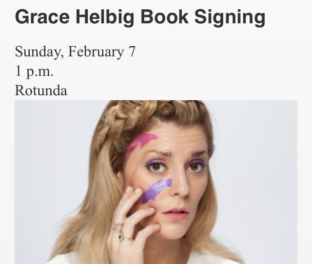 alexirob's tweet photo. Meet @gracehelbig Feb 7 at @mallofamerica at her book signing #gracesguide https://t.co/NK9Xn5kAKH