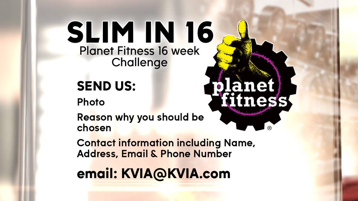 ElPasoCW's tweet photo. @PlanetFitness &amp; @ABC7breaking are looking for 2 people to get slim in 16. Send entry to kvia@kvia.com https://t.co/L2AU6c9QdN