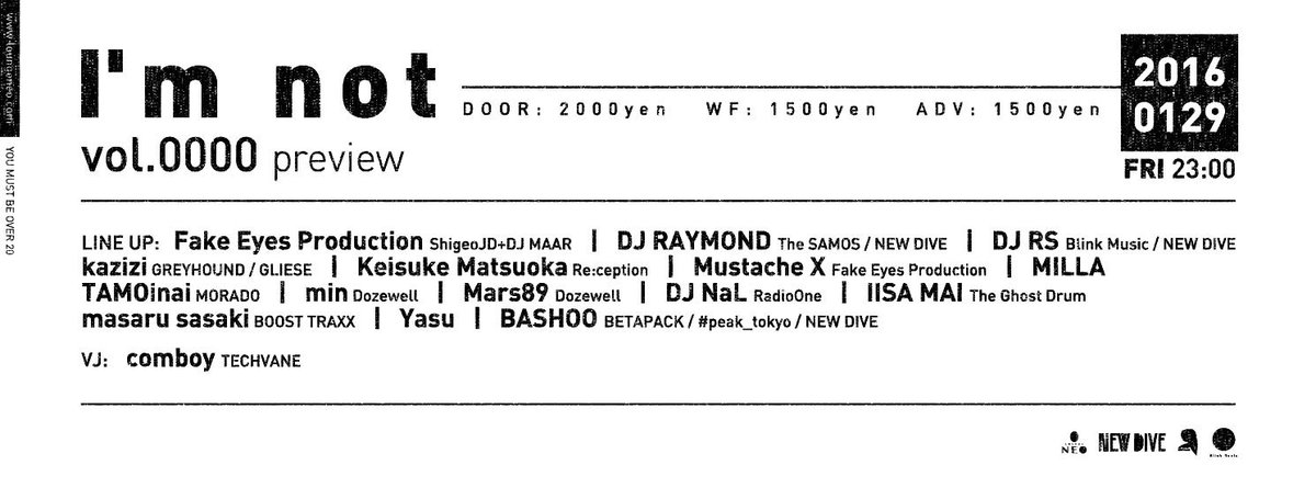 Imnot_LOUNGENEO's tweet photo. tonight

I'm not - vol.0000 preview -
2016 0129 Fri. OPEN 23:00 @LOUNGENEO_tokyo 

https://t.co/mcaK7JakDn https://t.co/il3FwPdlPP