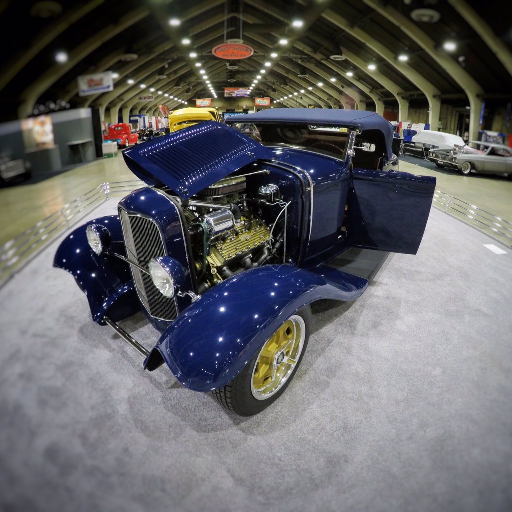MuleMfg's tweet photo. Flathead wrapped in blue. @oreillyauto #GNRS move-in night.  #hotrod #GoPro #hero4 https://t.co/qGBUdMQa0q