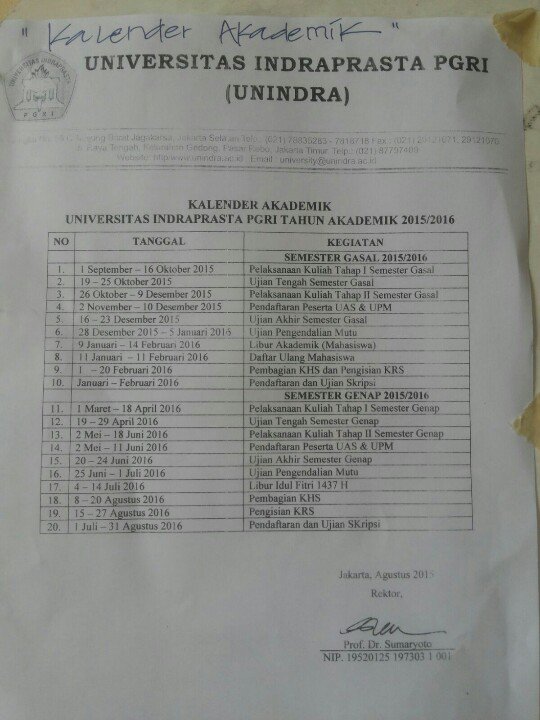 Kalender Akdemik UNINDRA