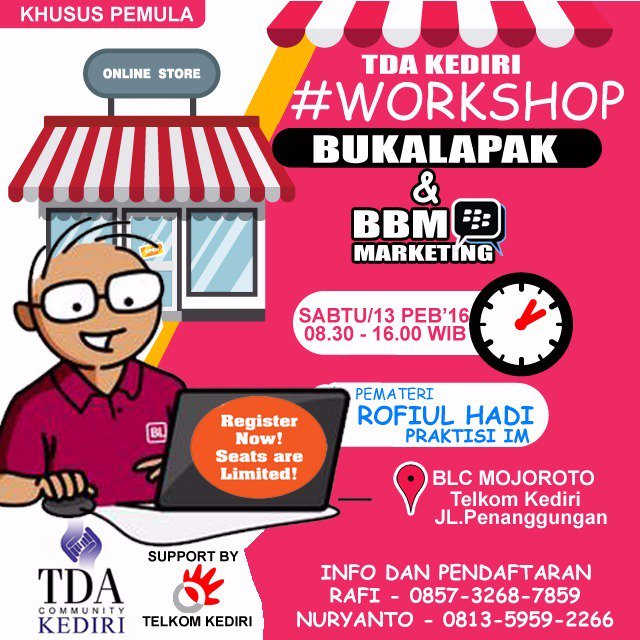 segera daftarkan di workshop tdaKEDIRI BUKALAPAK&amp; BBM marketing <a href="/TanganDiAtas/">Komunitas Pengusaha Tangan Di Atas (TDA)</a> <a href="/KediriUpdate/">IG @kediriupdate</a> <a href="/aslikediri/">ASLI KEDIRI</a> <a href="/infokediri/">Informasi Kediri</a>