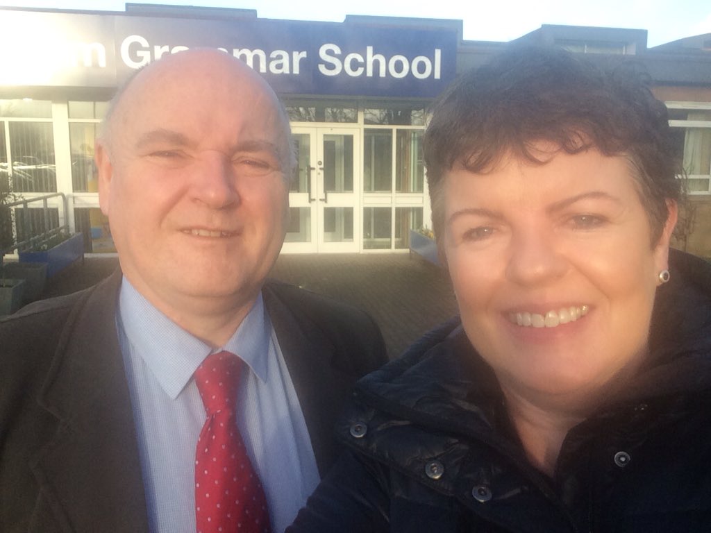 LeapfrogComms's tweet photo. Despite the gales, we've arrived at Antrim Grammar School  for #NIALetsTalk - South and East Antrim constituencies https://t.co/ymB7yc3KlI
