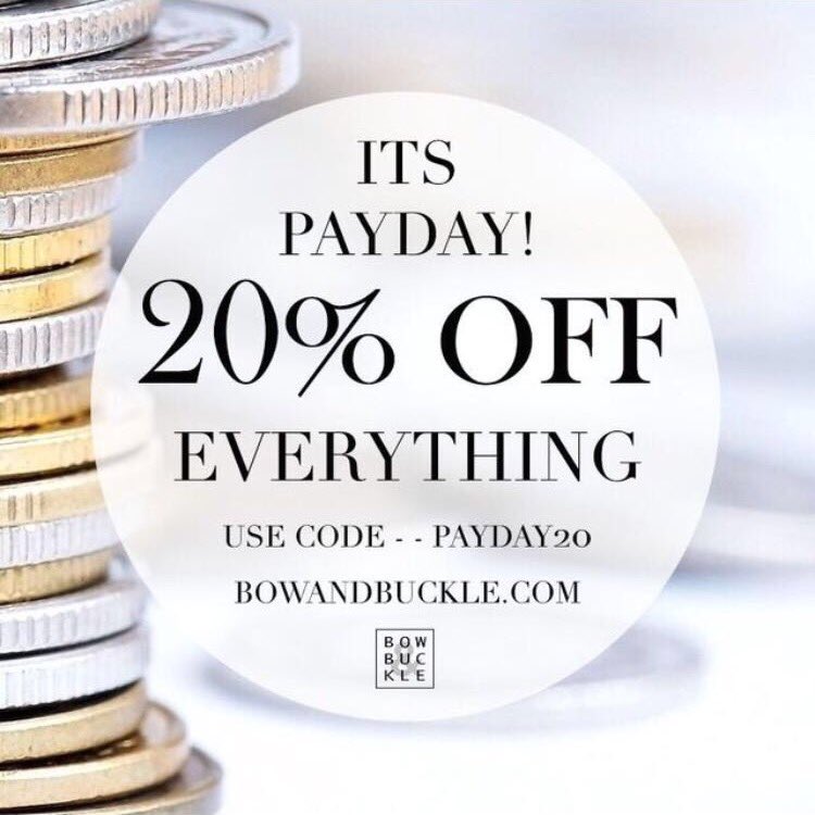 BowAndBuckle's tweet photo. ITS PAYDAY! 20% OFF EVERYTHING. Code- PAYDAY20 #fridaytreat #payday #discount #discountcode #shopping  #bowandbuckle https://t.co/CYuurbr464