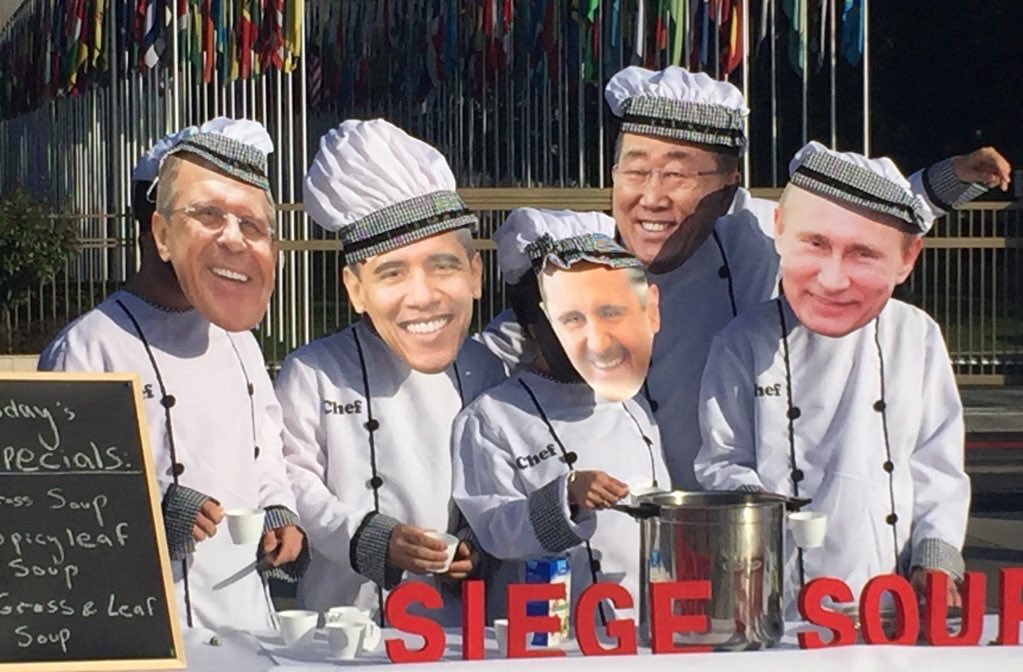Kristyan_B_'s tweet photo. Siege soup served up for diplomats in #Geneva - refusing to break the sieges means it's you who is starving Syrians https://t.co/RQoXqICCmh