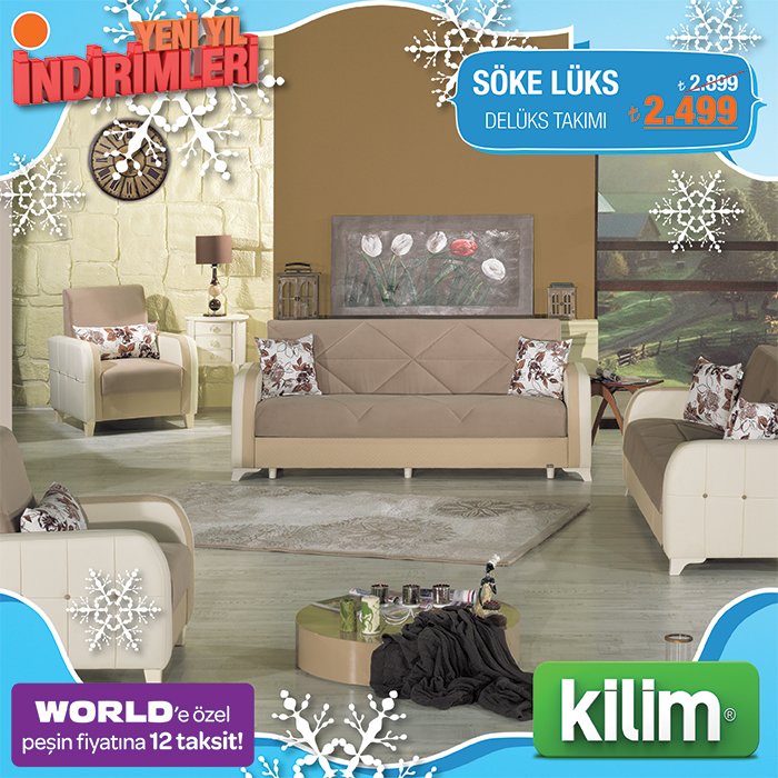 Kilim' de yeni yıl indirimleri başladı!
Söke Lüks Delüks Takımı 2.499,00 TL!
Daha fazlası web sayfamızda!