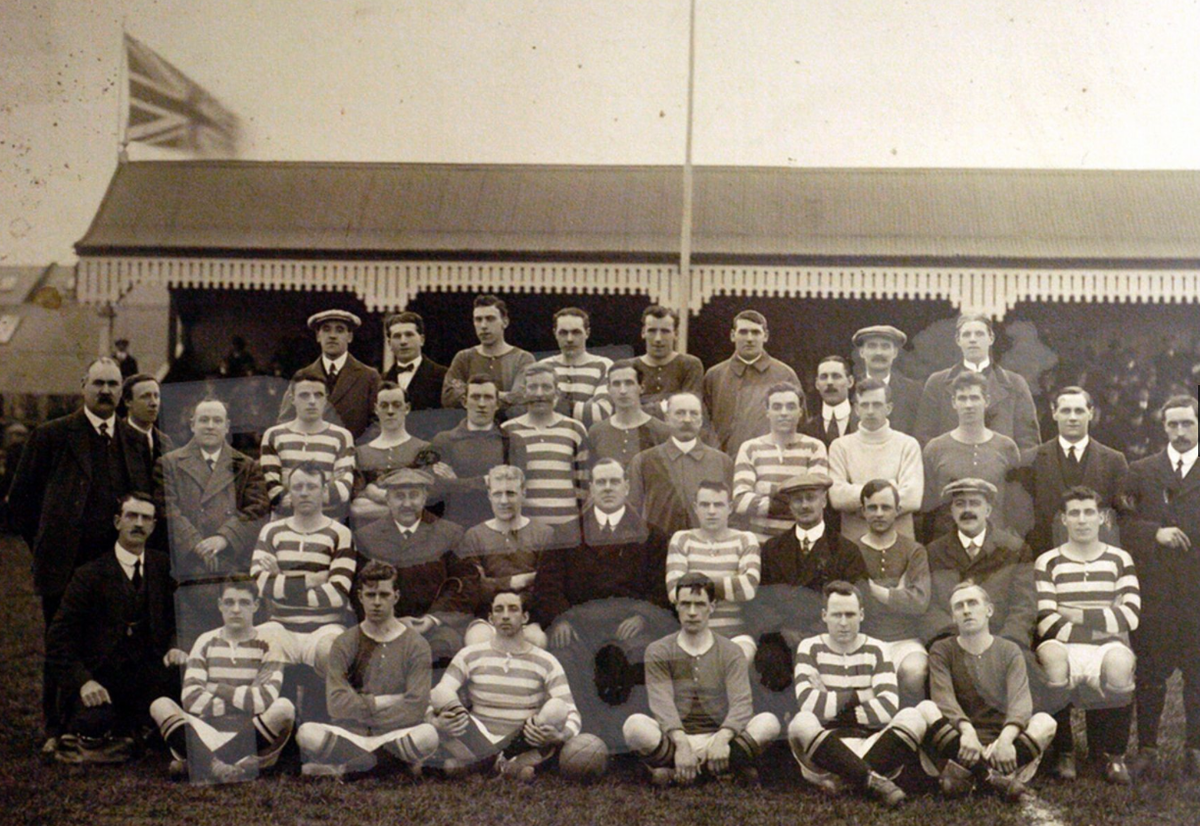 Picture of Celtic F.C. in 1913 Rangers and Celtic players pose together before a 1913 Exhibition match played in Inverness 