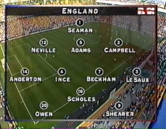 90sfootball's tweet photo. England's starting XI for their France '98 second round game against Argentina. https://t.co/755PpinMaJ