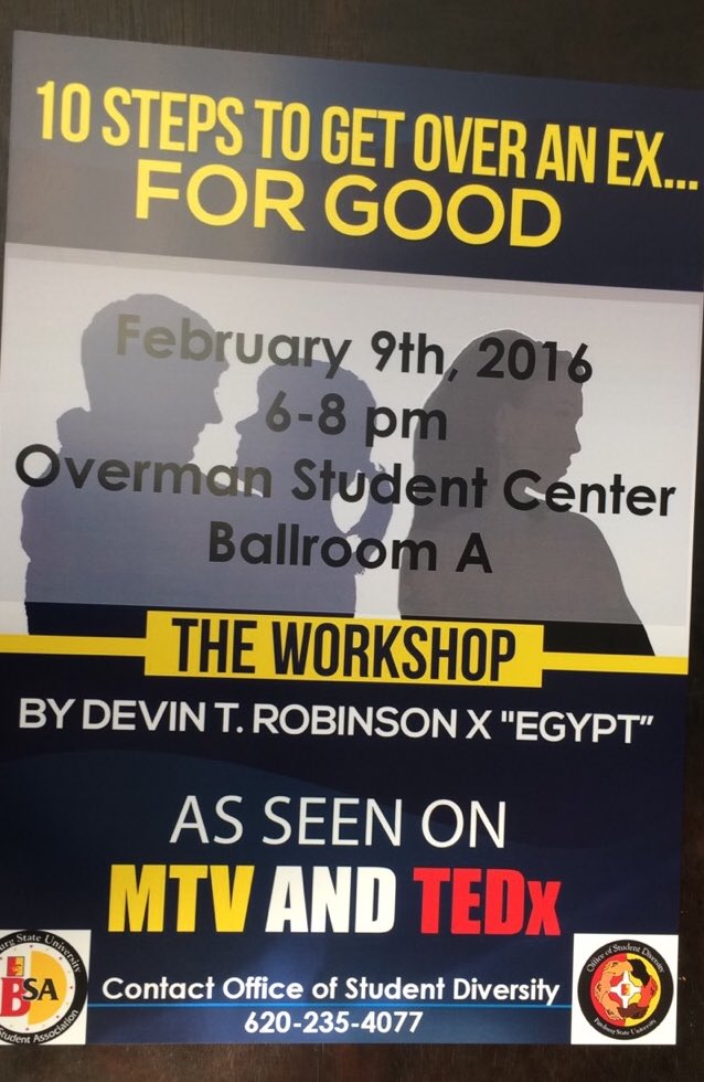 PSU_OSD's tweet photo. Get over your ex for good! Feb. 9 Egypt will be on campus for a BHM workshop as seen on @MTV &amp; @TEDx. Be there! https://t.co/8oGFd0fAzp