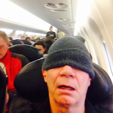 MackTheComedian's tweet photo. AIR TRAVEL TIP OF THE DAY:
Watch cap good backup eye mask. Down too far, terrorist who forgot to cut eye holes. https://t.co/JjOWXslEU4